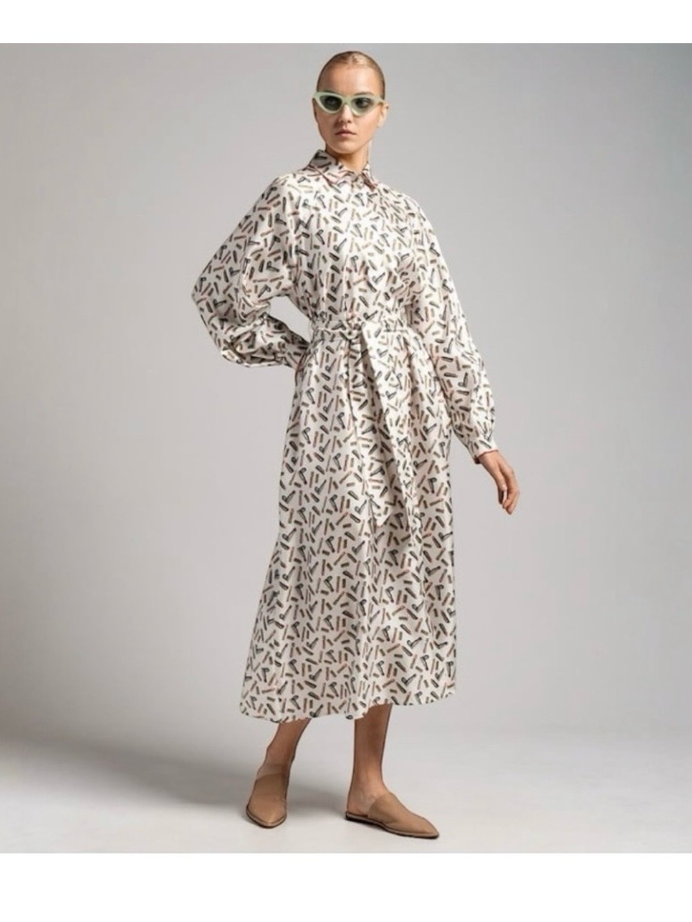 MaxMara Cream Printed Maxi Shirt Dress